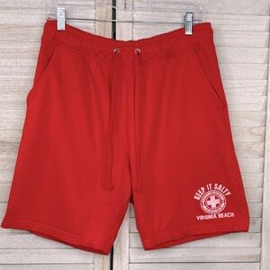 SUNSATIONS Virginia Beach Lifeguard Style Pull On Casual Shorts Red/White-Small